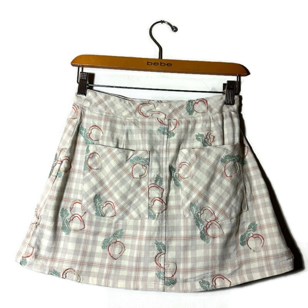 Urban Outfitters Plaid Embroidered Peach Print Wrap Pleated Skirt Size Small - Picture 6 of 11